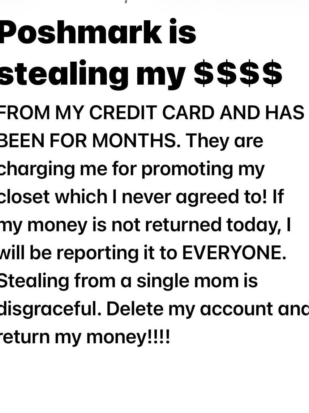POSHMARK ILLEGALLY CHARGING MY VISA